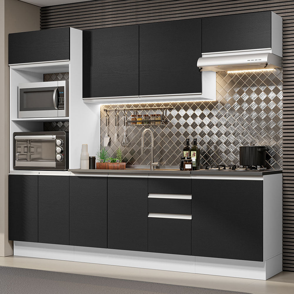 Combo Completo de Cocina 100% MDF 250 cm Blanco/Negro Acordes Madesa 03