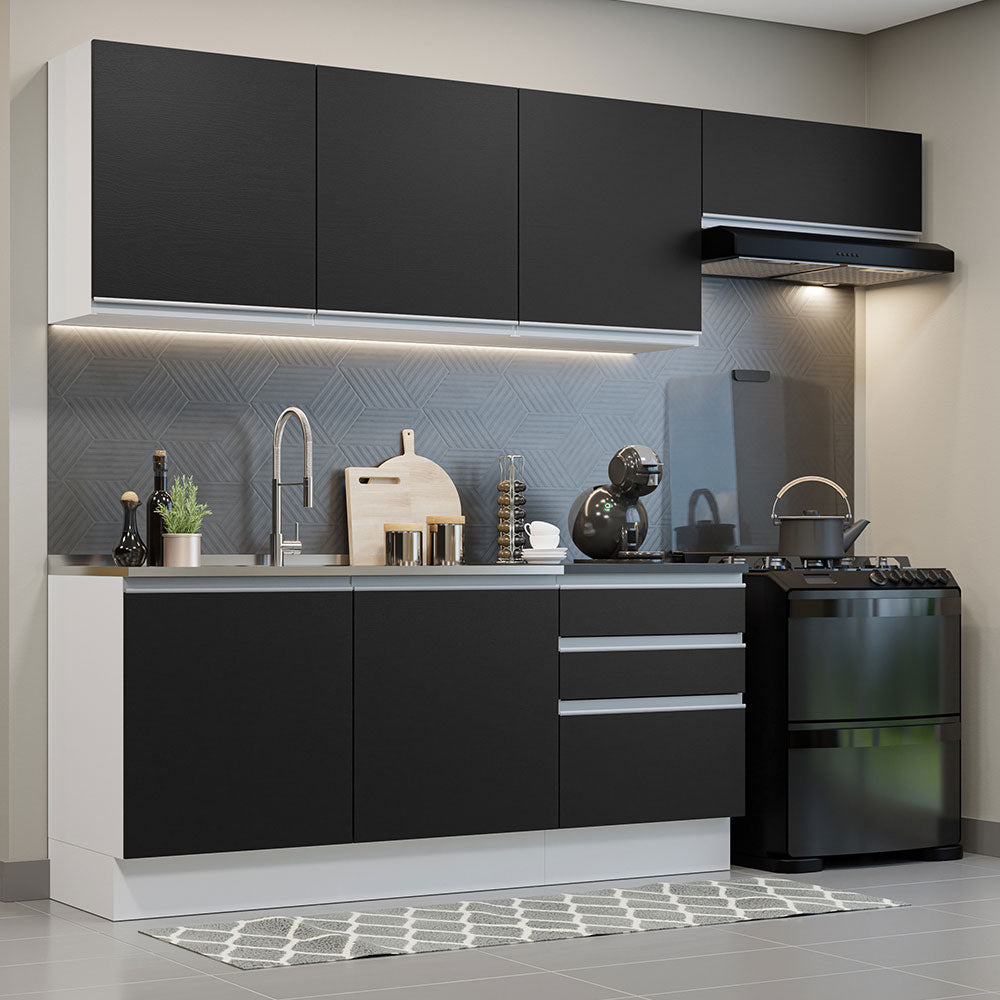 Combo Completo de Cocina 100% MDF 260 cm Blanco/Negro Acordes Madesa 03