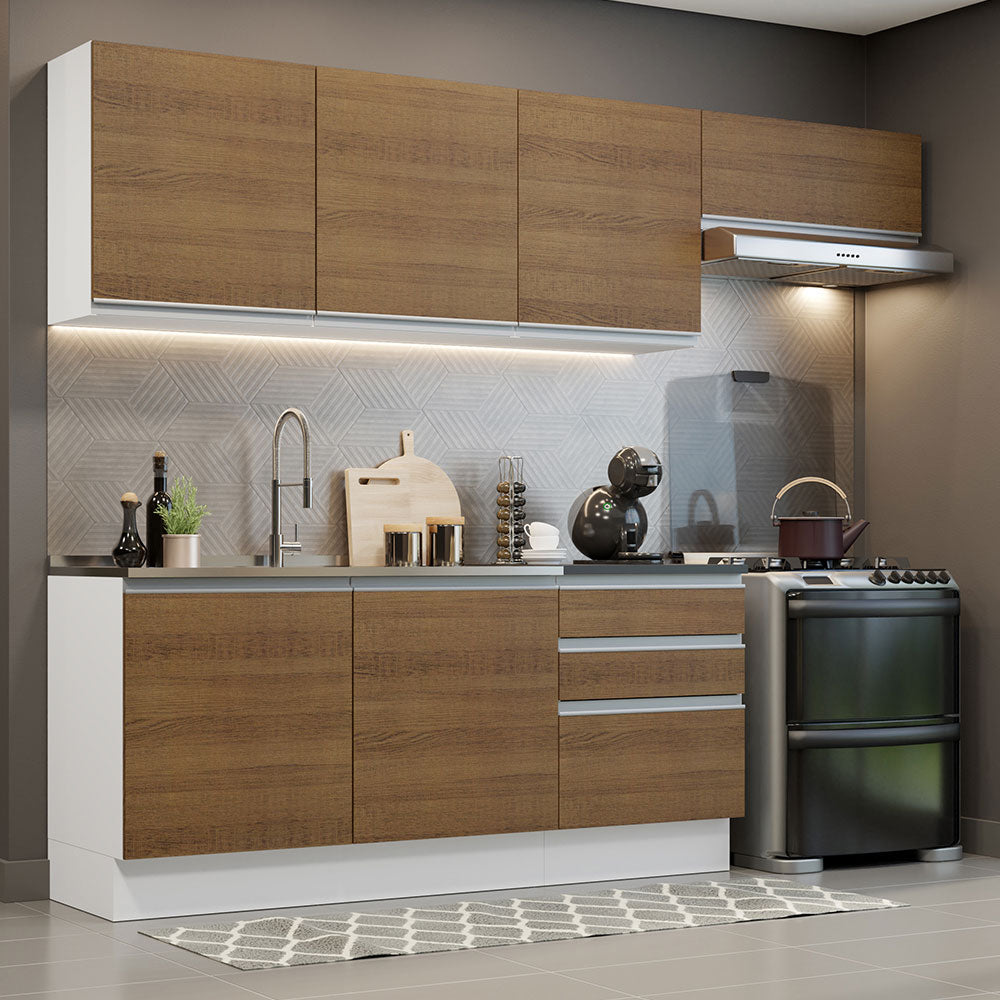 Combo Completo de Cocina 100% MDF 260 cm Blanco/Marrón Acordes Madesa 03