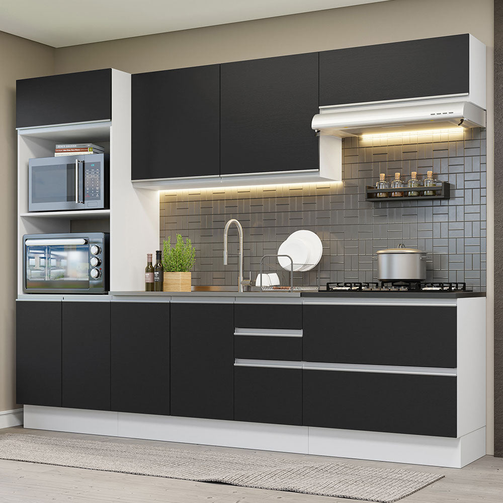 Combo Completo de Cocina 100% MDF 270 cm Blanco/Negro Acordes Madesa 06