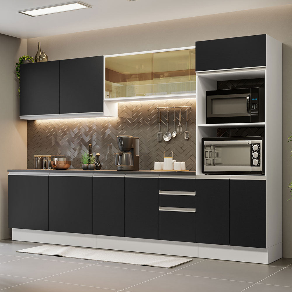 Combo Completo de Cocina 100% MDF 310 cm Blanco/Negro Acordes Madesa 01