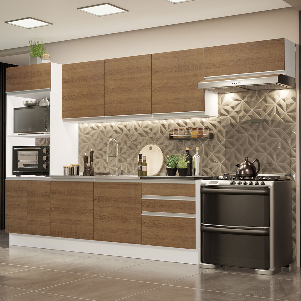 Combo Completo de Cocina 100% MDF 330 cm Blanco/Marrón Acordes Madesa 06