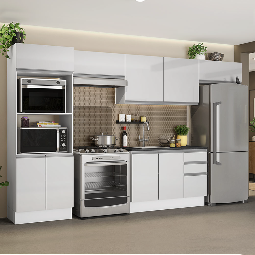 Combo Completo de Cocina 100% MDF 350cm Frentes Blanco Brillante Acordes Madesa 01