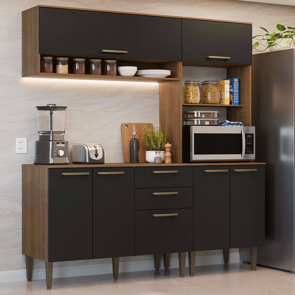 Combo completo de Cocina 165 cm Marrón/Negro Lille Madesa 01
