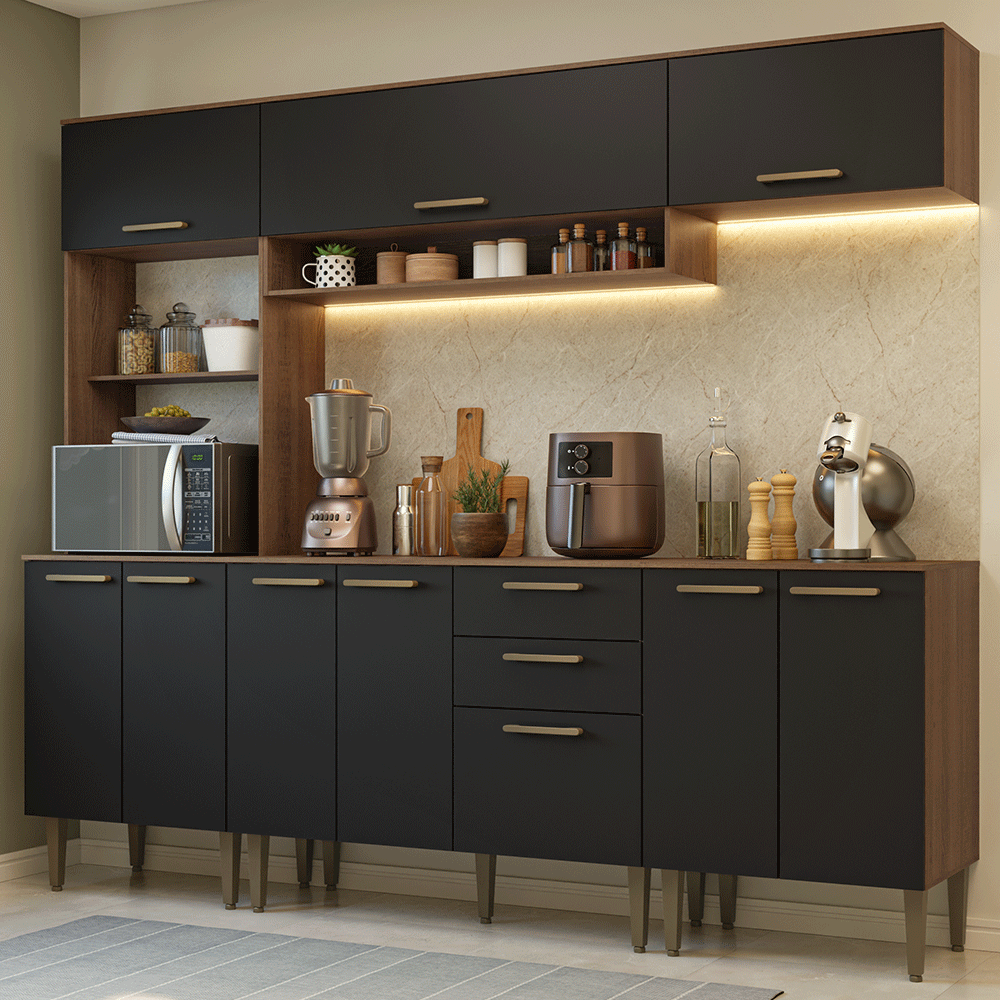Combo completo de Cocina 225 cm Marrón/Negro Lille Madesa 01