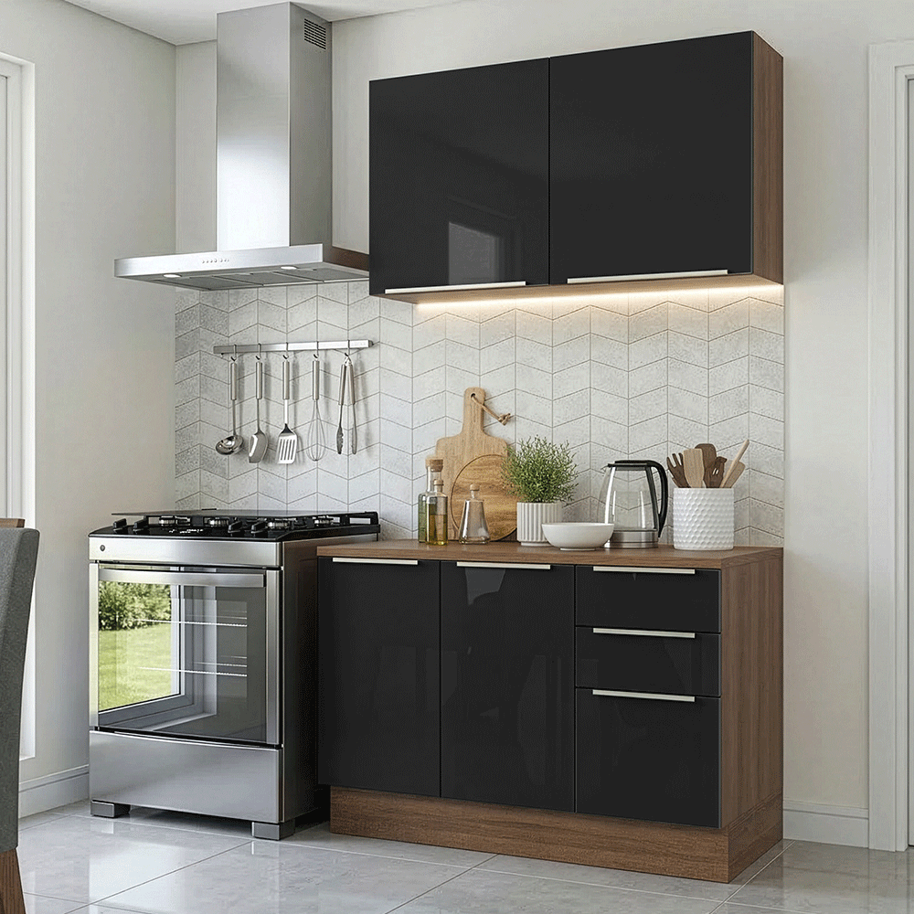 Cocina Compacta 120 cm Marrón/Negro Lux Madesa 01
