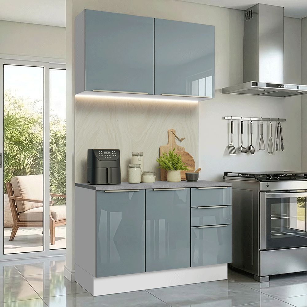 Cocina Compacta 120 x 60 cm Blanco/Gris Lux Madesa 02