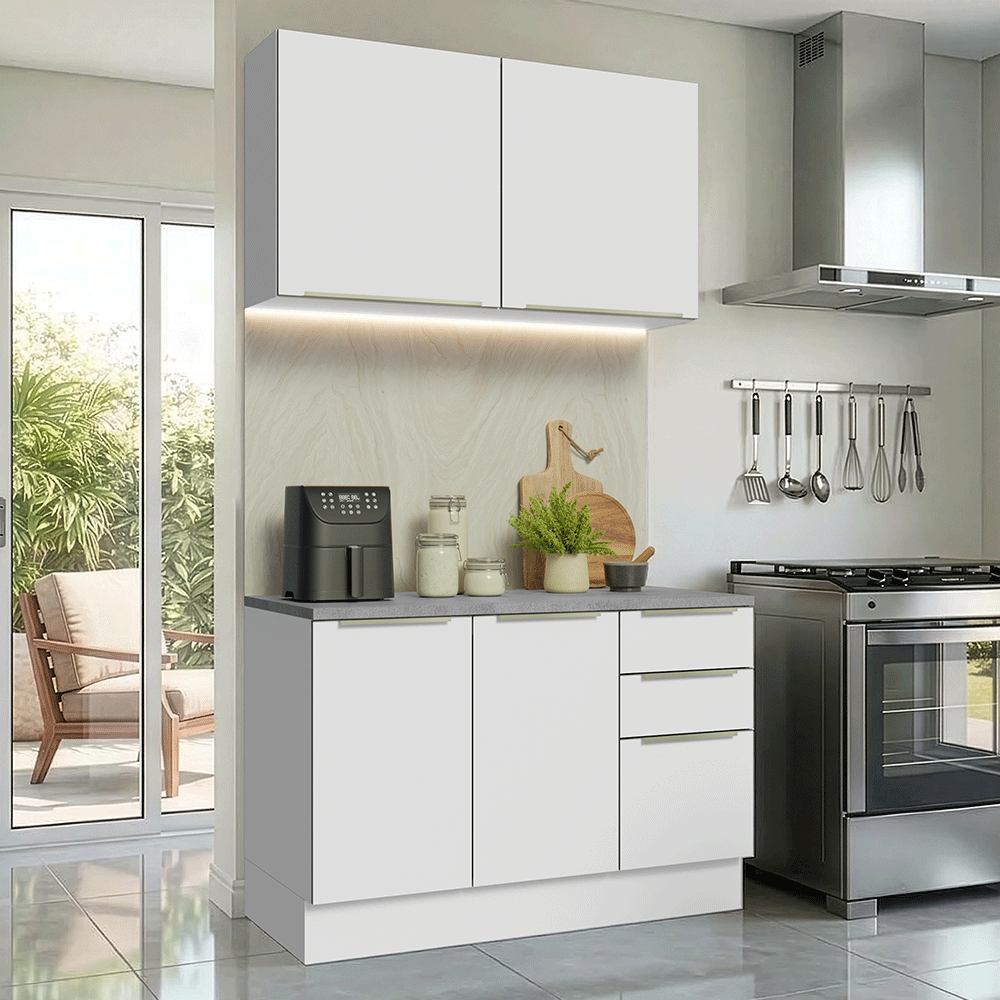 Cocina Compacta 120 x 60 cm Blanco/Blanco Aterciopelado Lux Madesa 02