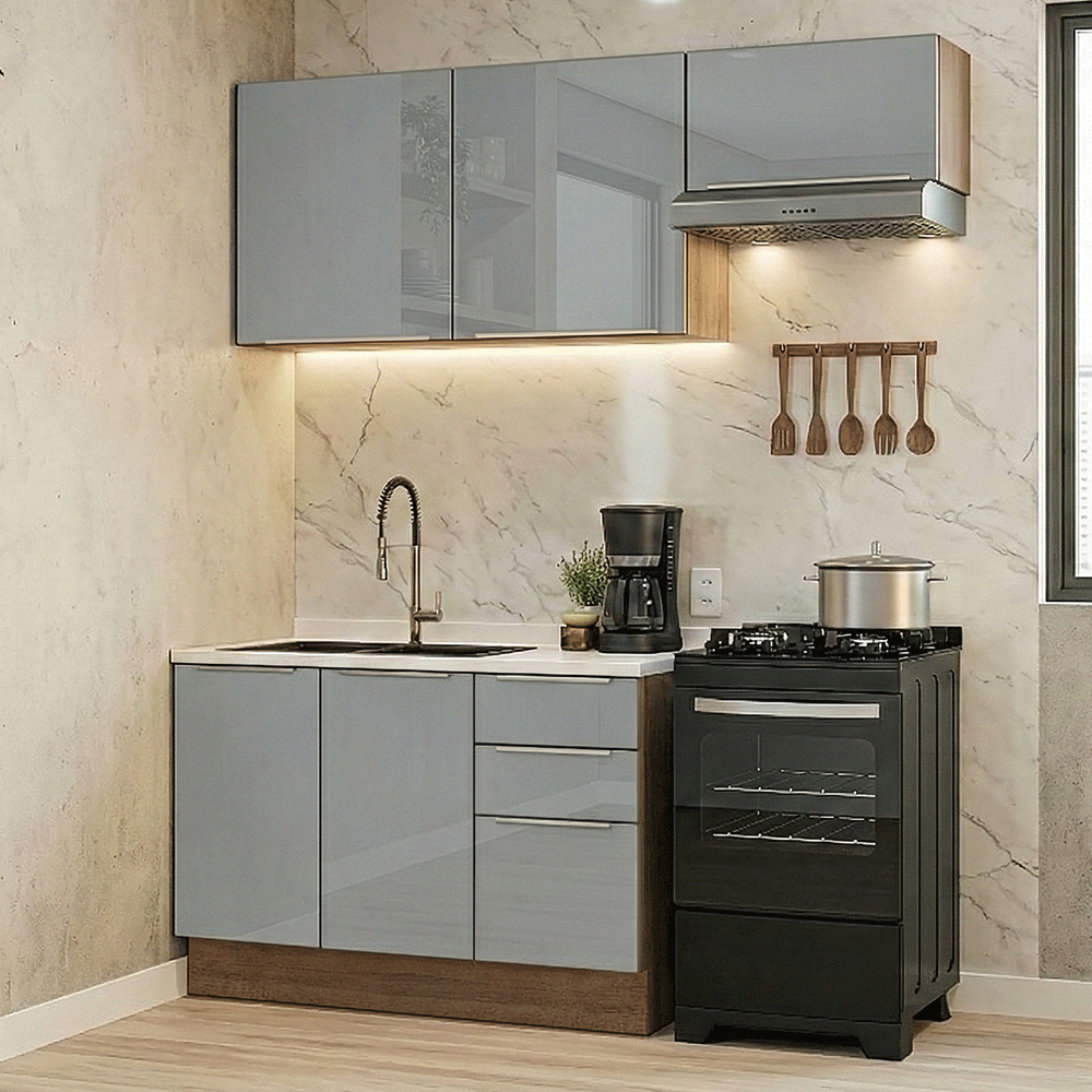 Cocina Compacta 180 x 60 cm Marrón/Gris Lux Madesa 03