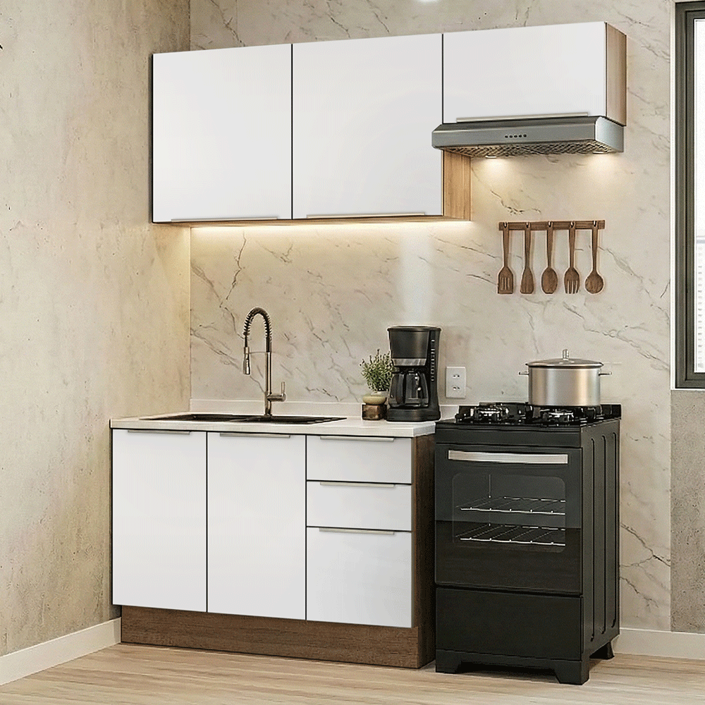 Cocina Compacta 180 x 60 cm Marrón/Blanco Aterciopelado Lux Madesa 03