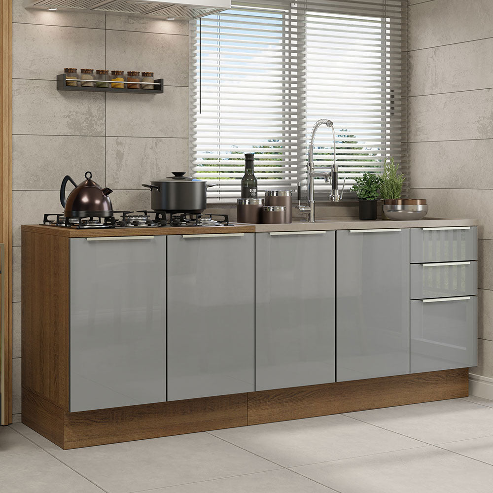 Juego de 2 gabinetes bajos de cocina Madesa Lux con 4 puertas y 3 cajones (sin mesada ni fregadero) Marrón/Gris