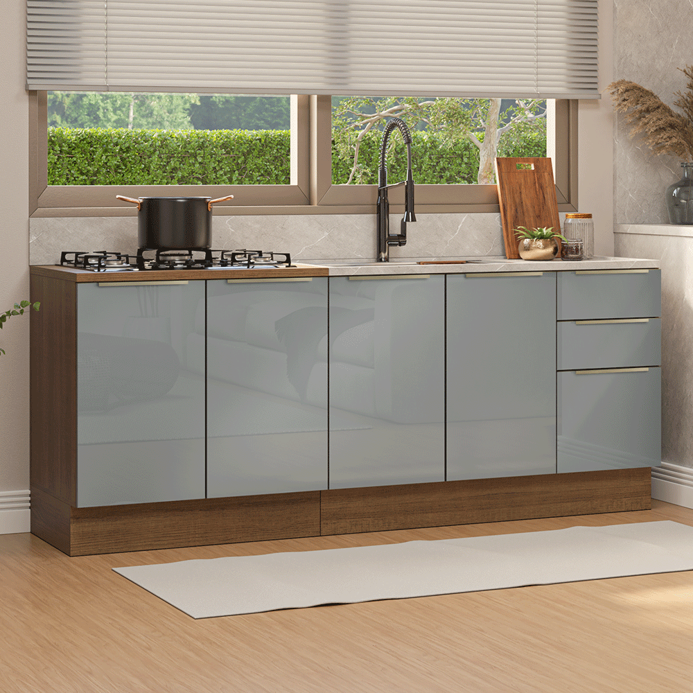 Cocina Compacta 200 cm Marrón/Gris Lux Madesa 05