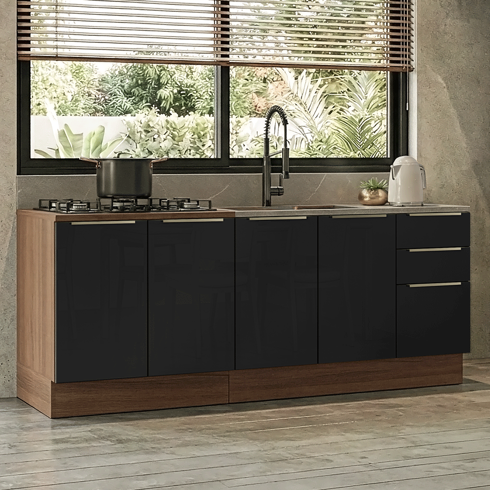 Cocina Compacta 200 x 60 cm Marrón/Negro Lux Madesa 06