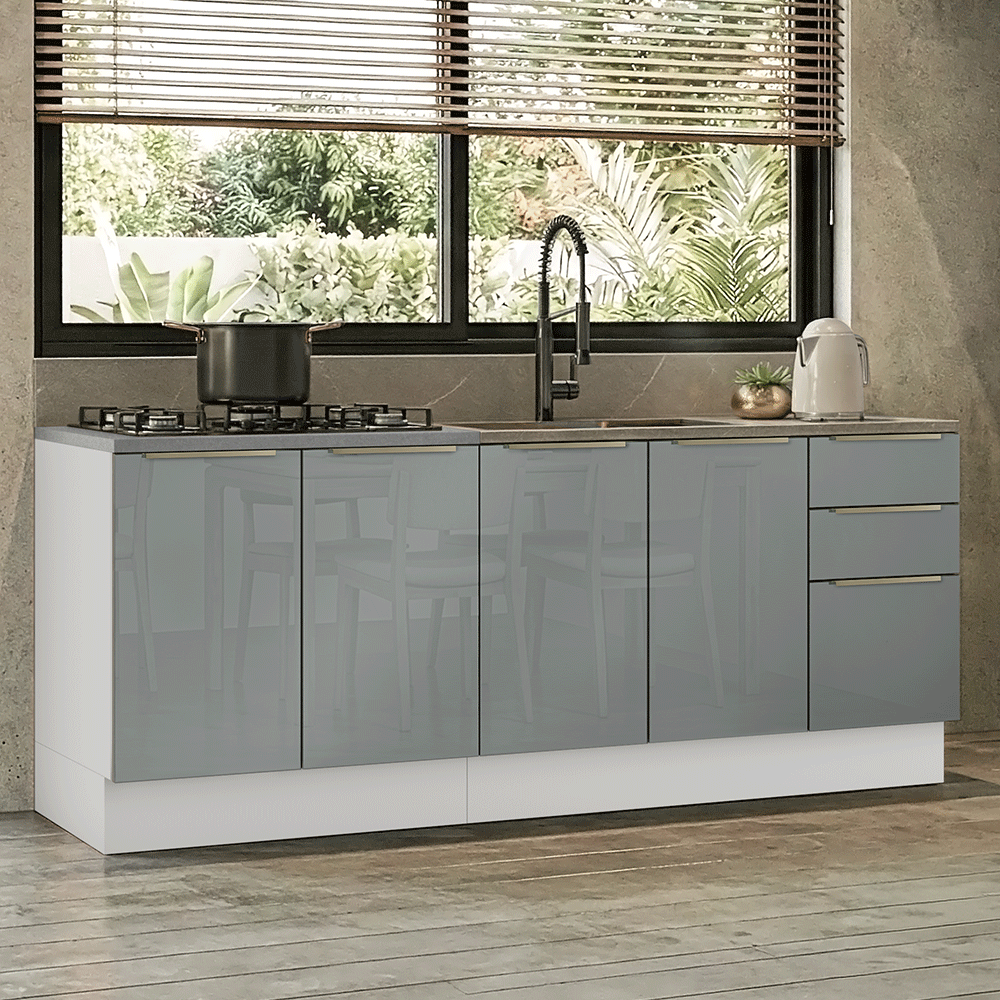 Cocina Compacta 200 x 60 cm Blanco/Gris Lux Madesa 06