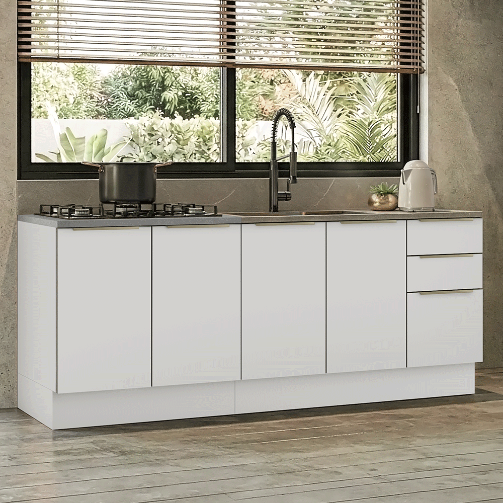 Cocina Compacta 200 x 60 cm Blanco/Blanco Aterciopelado Lux Madesa 06