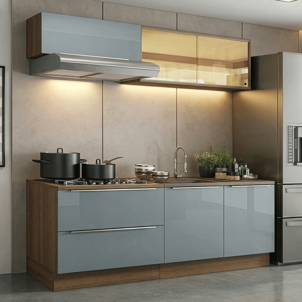 Cocina Compacta 200 cm Marrón/Gris Lux Madesa 07