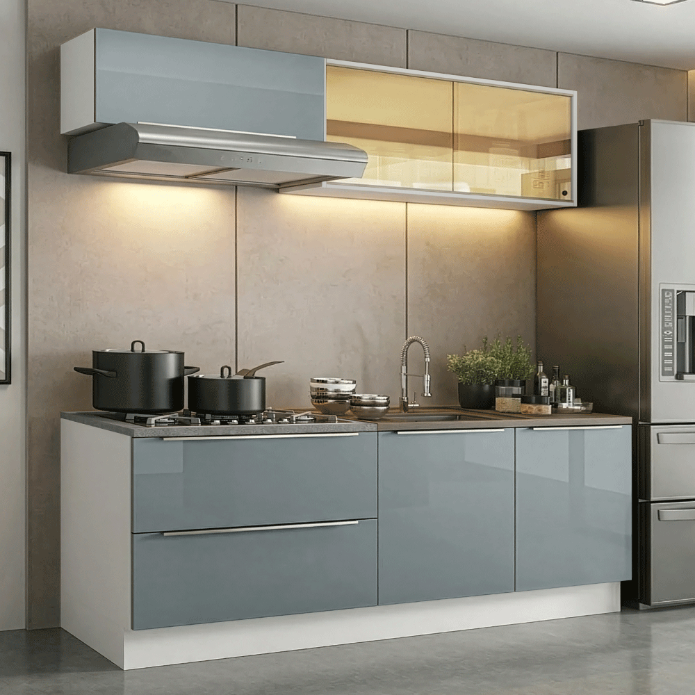 Cocina Compacta 200 cm Blanco/Gris Lux Madesa 07