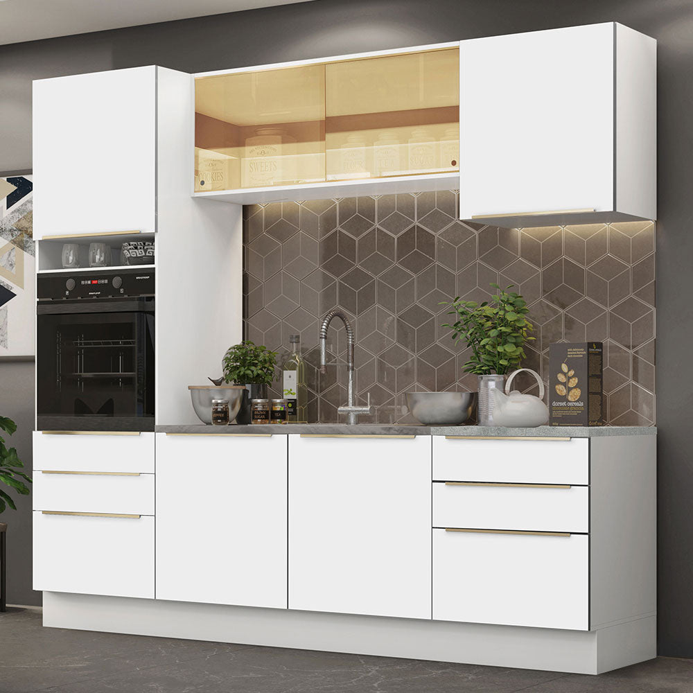 Combo Completo de Cocina 240 x 60 cm Blanco/Blanco Aterciopelado Lux Madesa 02