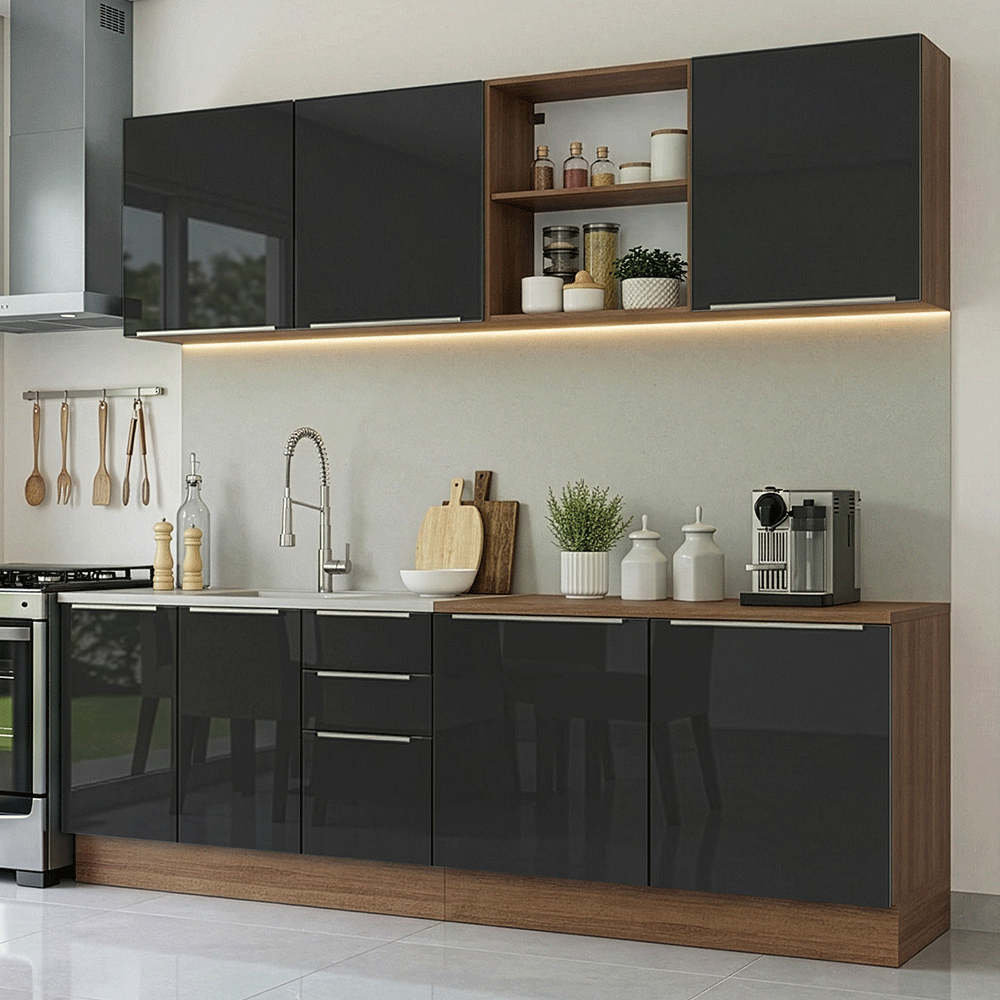 Combo completo de Cocina 240 cm Marrón/Negro Lux Madesa 09