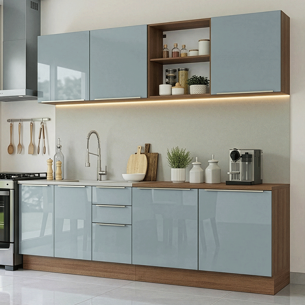 Combo completo de Cocina 240 cm Marrón/Gris Lux Madesa 09