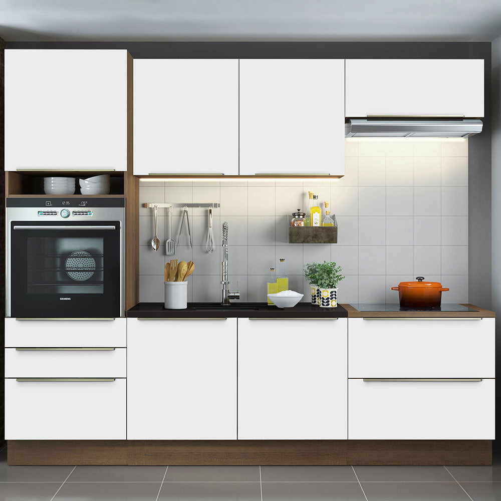 Combo Completo de Cocina 260 x 60 cm Marrón/Blanco Aterciopelado Lux Madesa 01