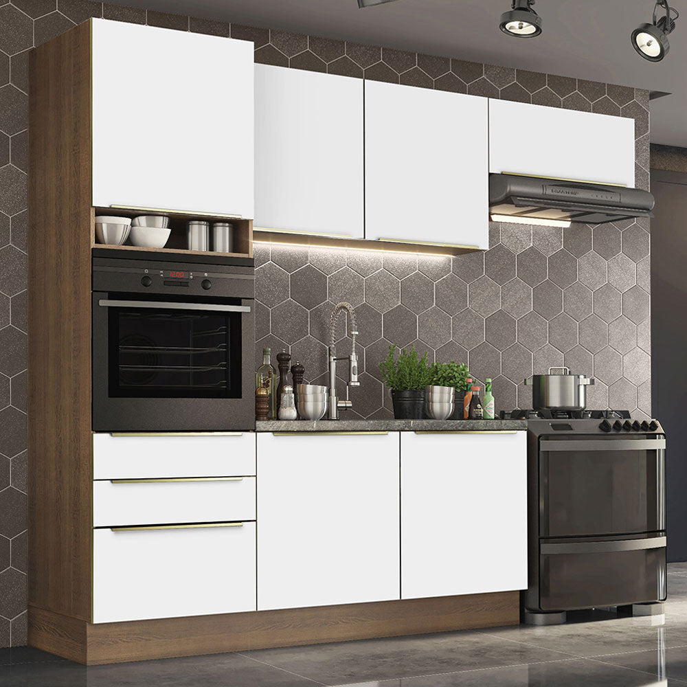 Combo Completo de Cocina 260 x 60 cm Marrón/Blanco Aterciopelado Lux Madesa 03