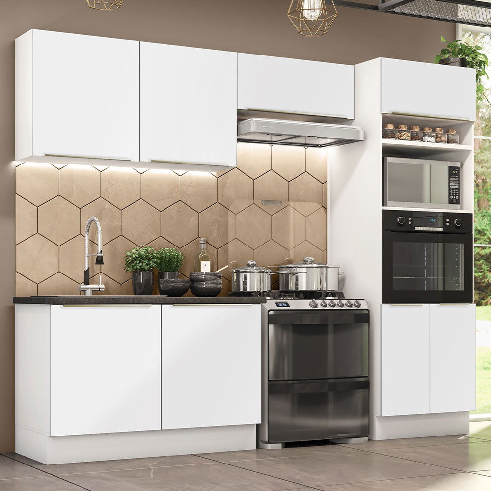 Combo Completo de Cocina 270 x 60 cm Blanco/Blanco Aterciopelado Lux Madesa 01