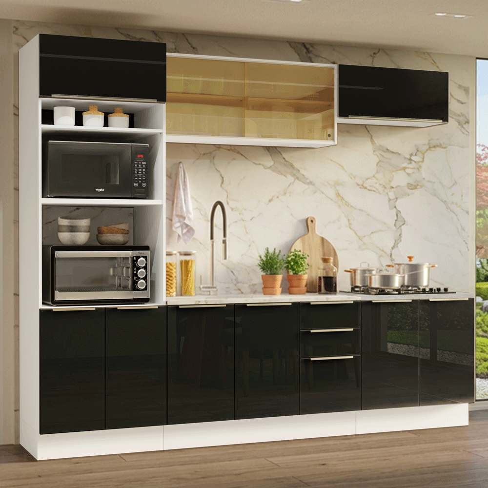 Combo Completo de Cocina 270 cm Blanco/Negro Lux Madesa 05