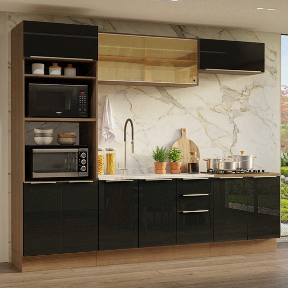 Combo completo de Cocina 270 cm Marrón/Negro Lux Madesa 05