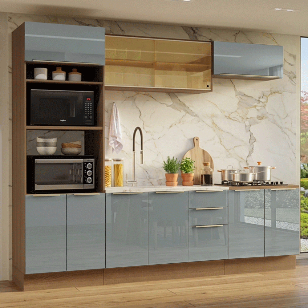 Combo completo de Cocina 270 cm Marrón/Gris Lux Madesa 05