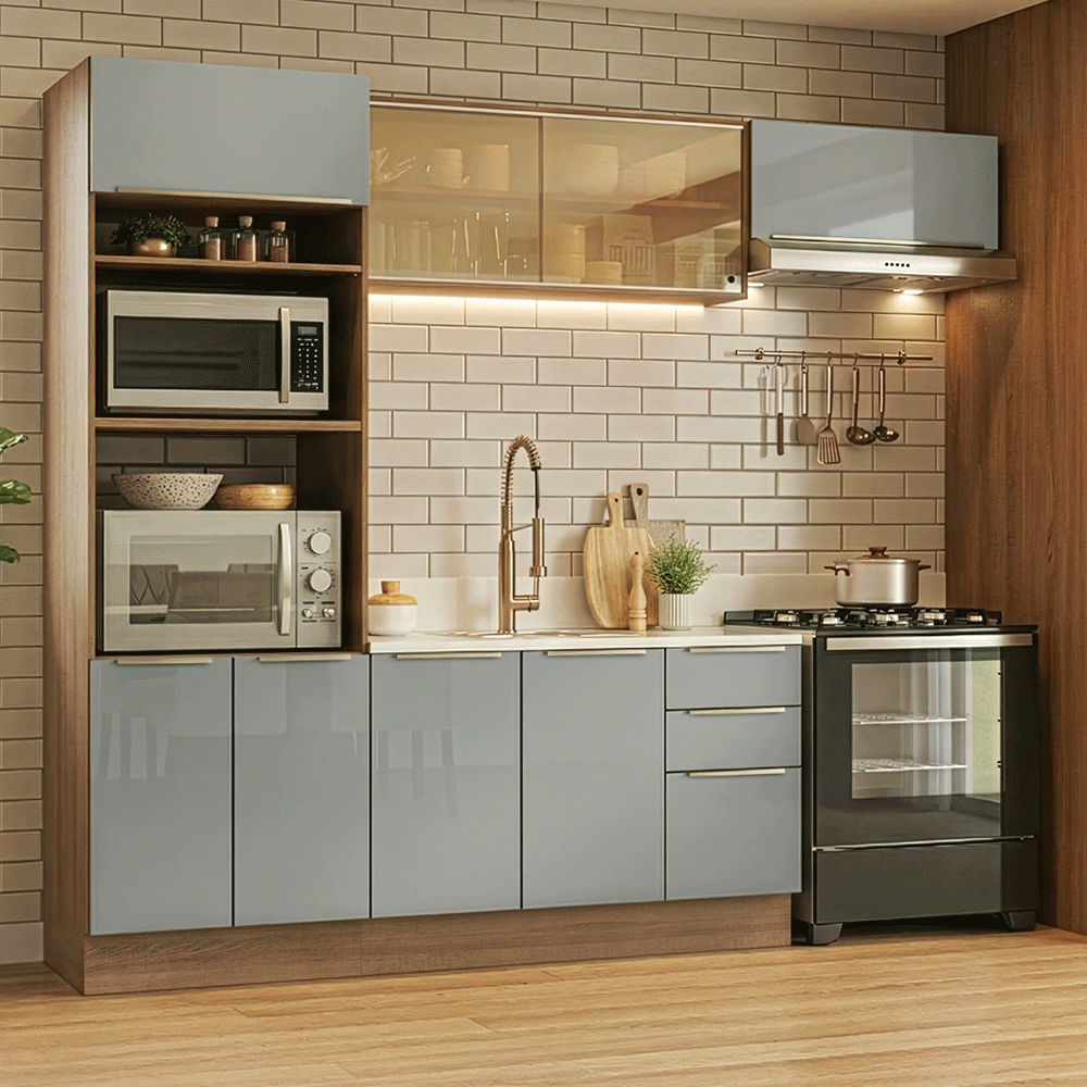 Combo completo de Cocina 270 x 60 cm Marrón/Gris Lux Madesa 08