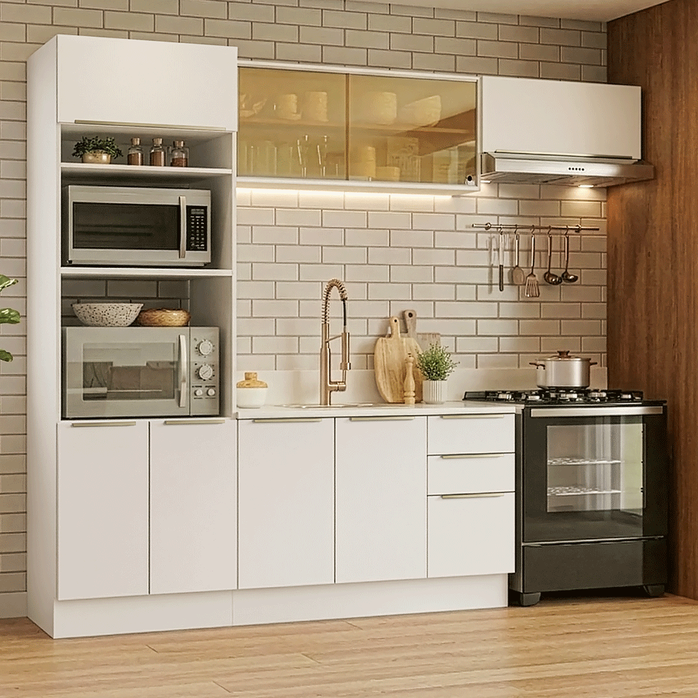Combo completo de Cocina 270 x 60 cm Blanco/Blanco Aterciopelado Lux Madesa 08