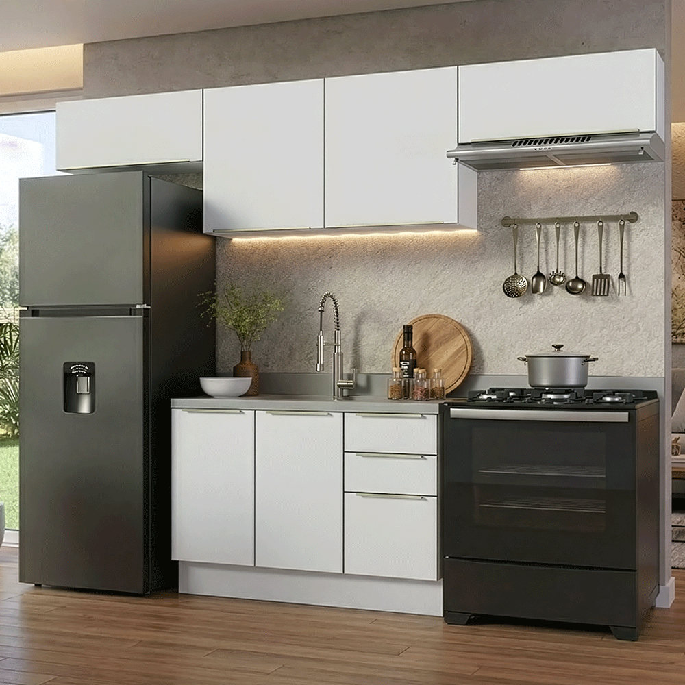 Combo completo de Cocina 280 x 60 cm Blanco/Blanco Aterciopelado Lux Madesa 02