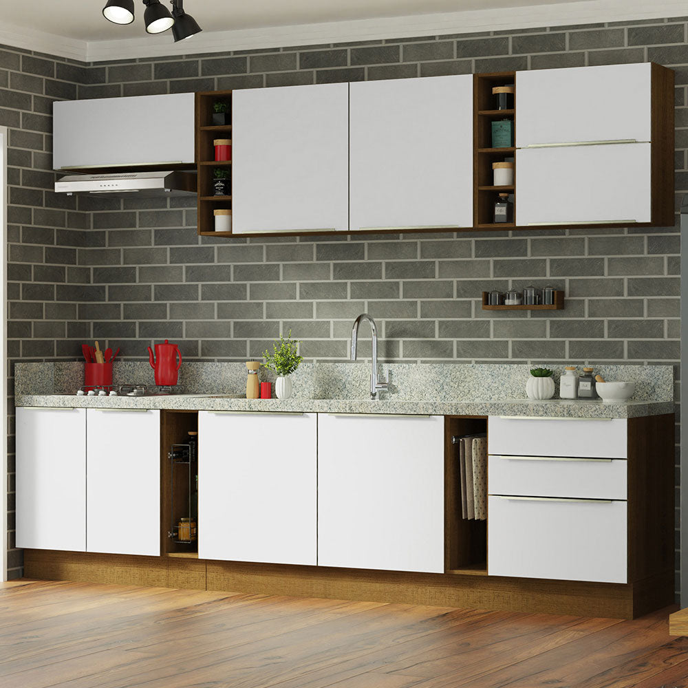 Combo Completo de Cocina 300 x 60 cm Marrón/Blanco Aterciopelado Lux Madesa