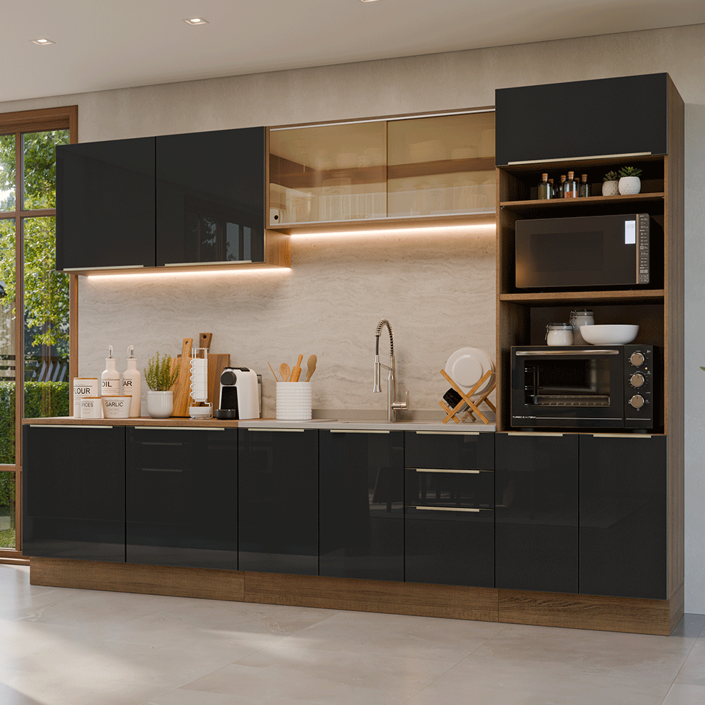 Combo Completo de Cocina 310 cm Marrón/Negro Lux Madesa 03