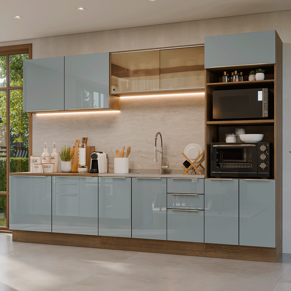 Combo Completo de Cocina 310 cm Marrón/Gris Lux Madesa 03