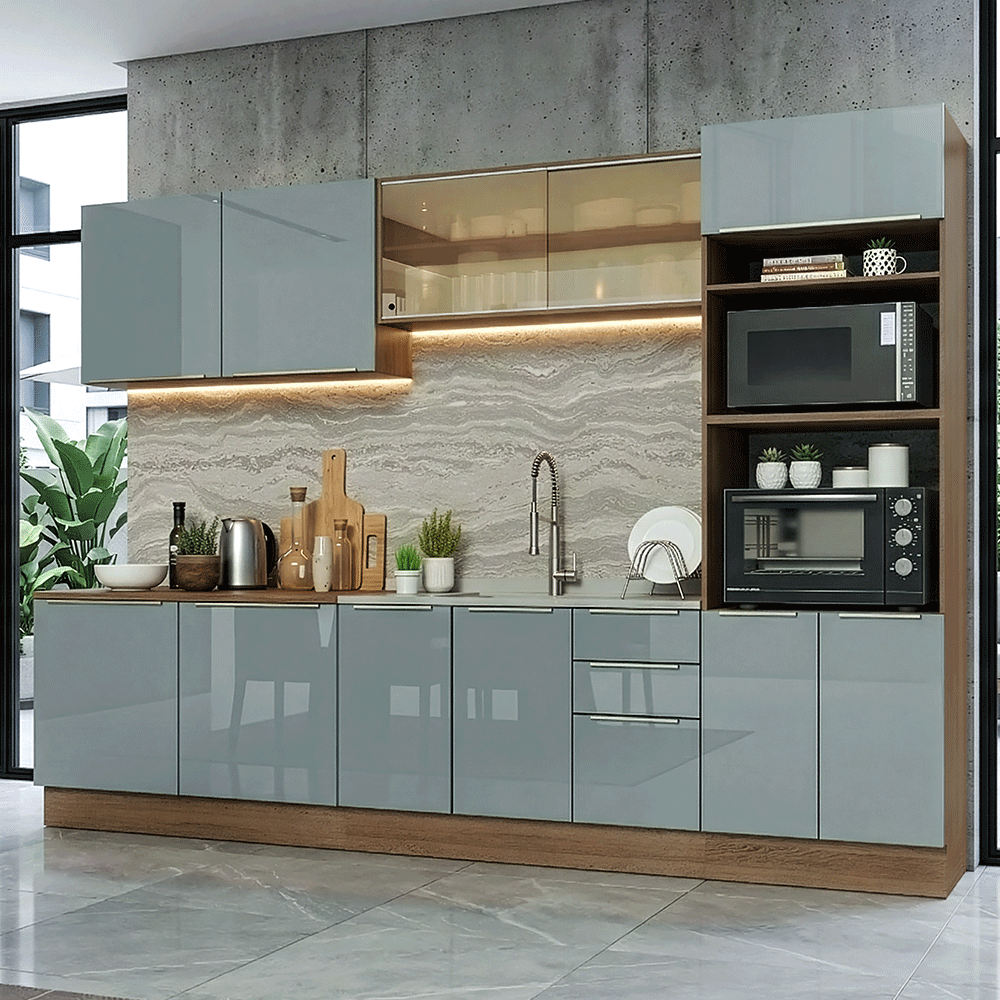 Combo completo de Cocina 310 x 60 cm Marrón/Gris Lux Madesa 04