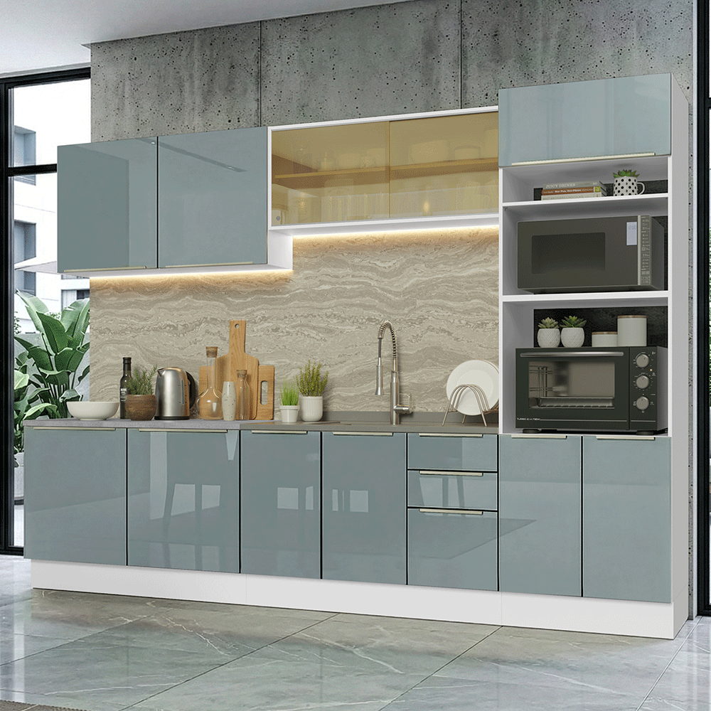 Combo completo de Cocina 310 x 60 cm Blanco/Gris Lux Madesa 04
