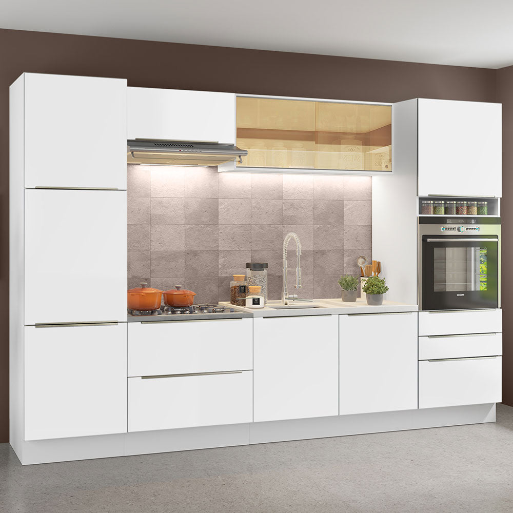 Combo Completo de Cocina 320 x 60 cm Blanco/Blanco Aterciopelado Lux Madesa 01