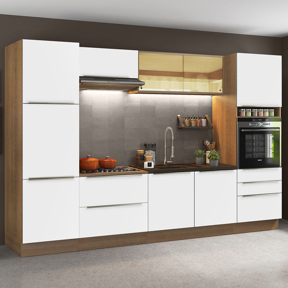 Combo Completo de Cocina 320 x 60 cm Marrón/Blanco Aterciopelado Lux Madesa 01
