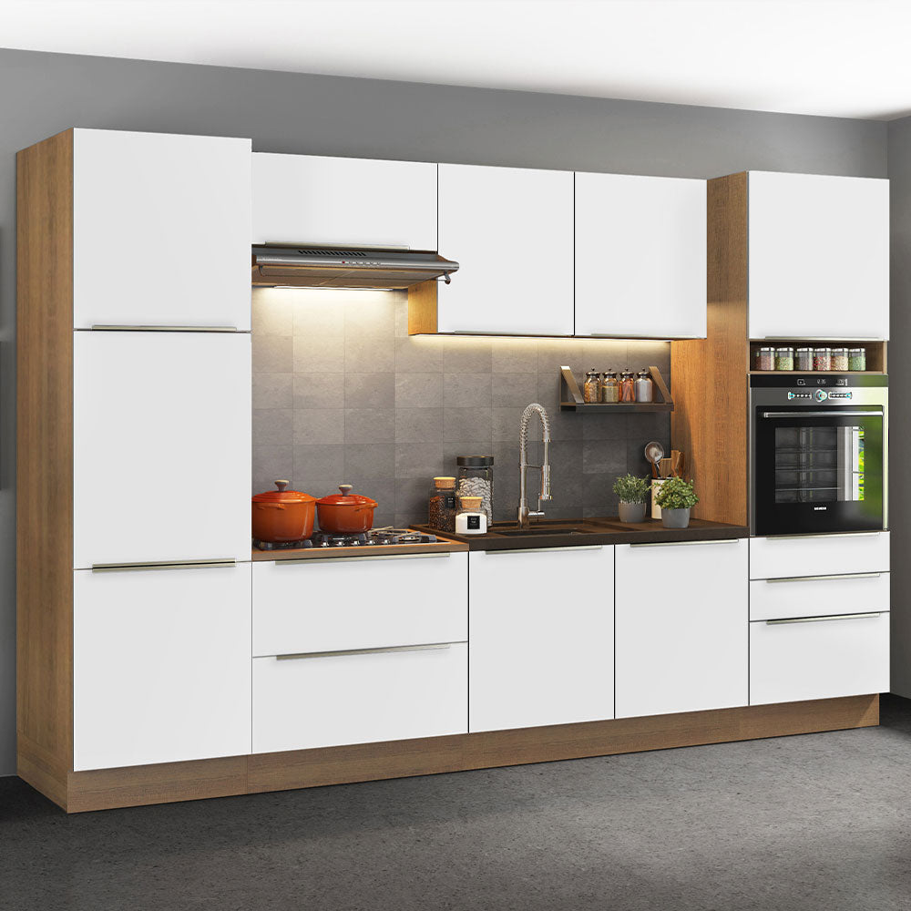 Combo Completo de Cocina 320 x 60 cm Marrón/Blanco Aterciopelado Lux Madesa 03