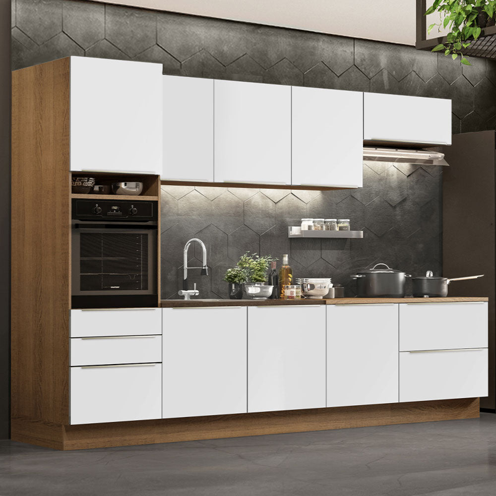 Combo Completo de Cocina 320 x 60 cm Marrón/Blanco Aterciopelado Lux Madesa 04