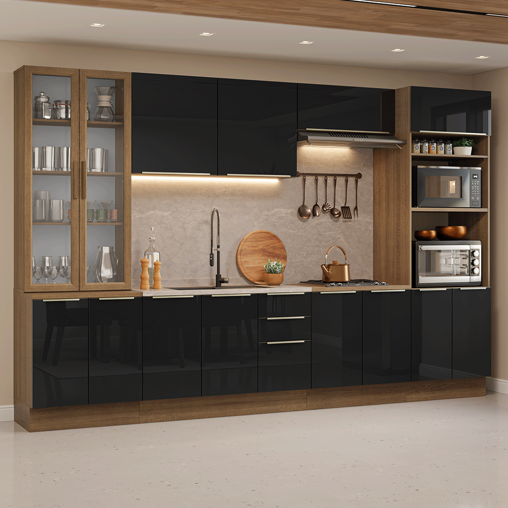 Combo completo de Cocina 340 cm Marrón/Negro Lux Madesa 03