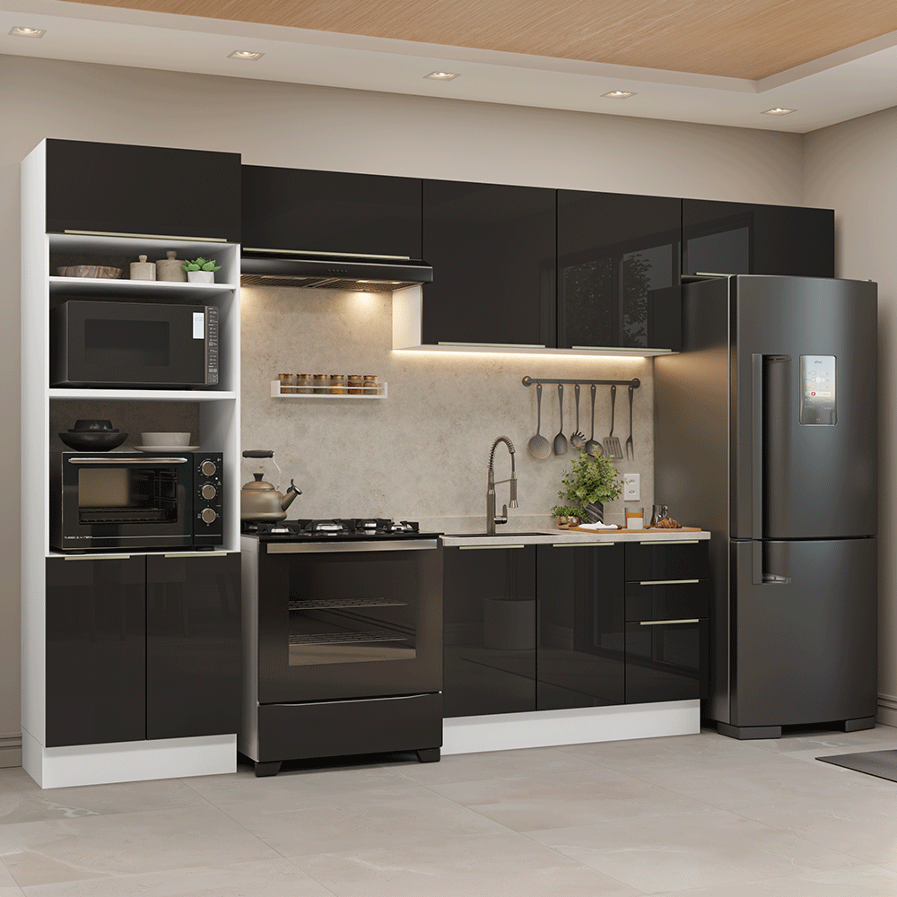 Combo completo de Cocina 350 cm Blanco/Negro Lux Madesa 01