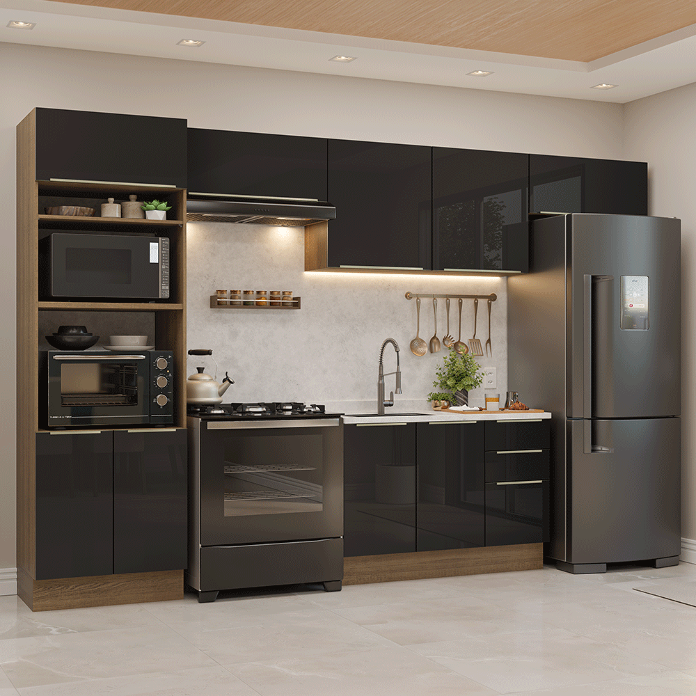 Combo completo de Cocina 350 cm Marrón/Negro Lux Madesa 01