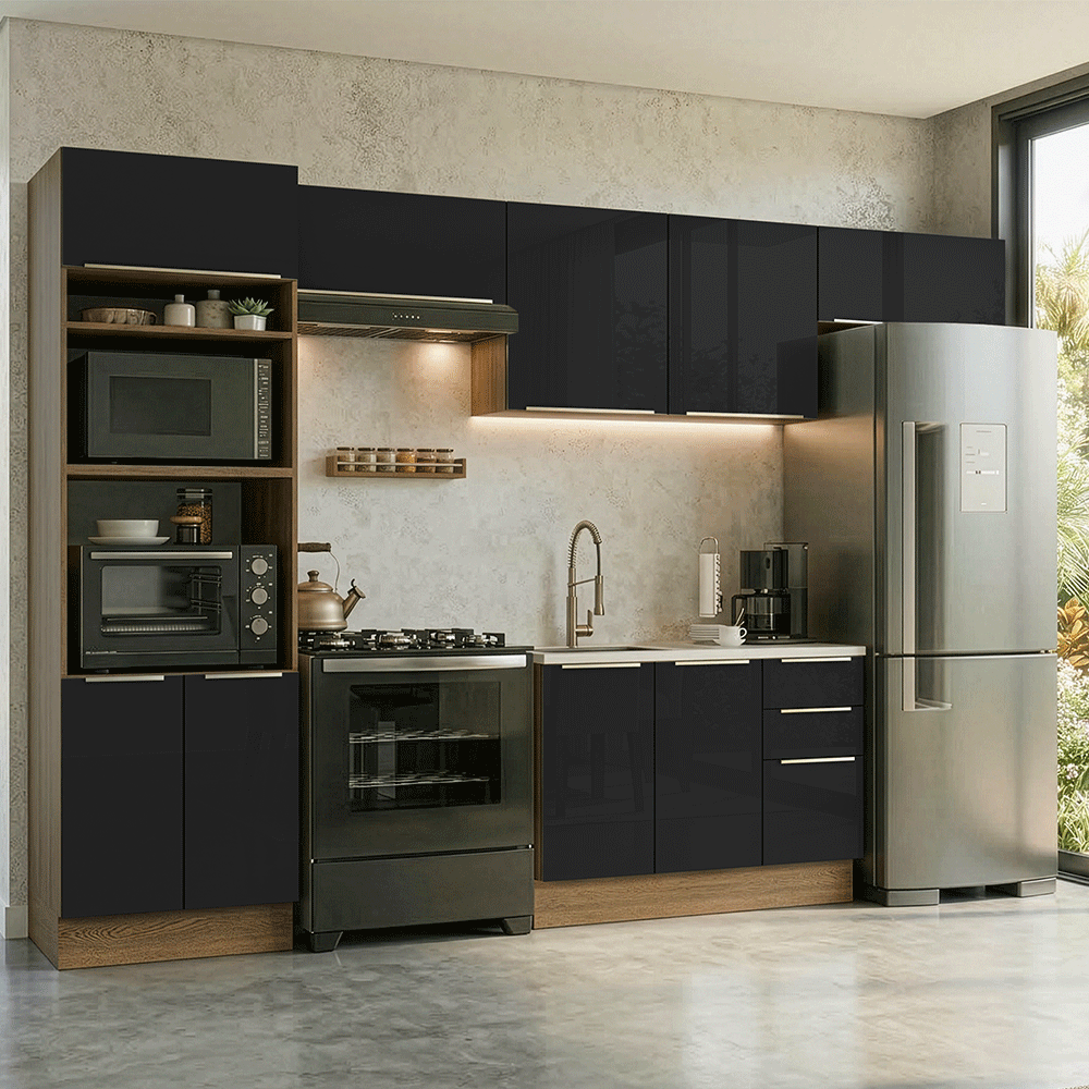 Combo completo de Cocina 350 x 60 cm Marrón/Negro Lux Madesa 02