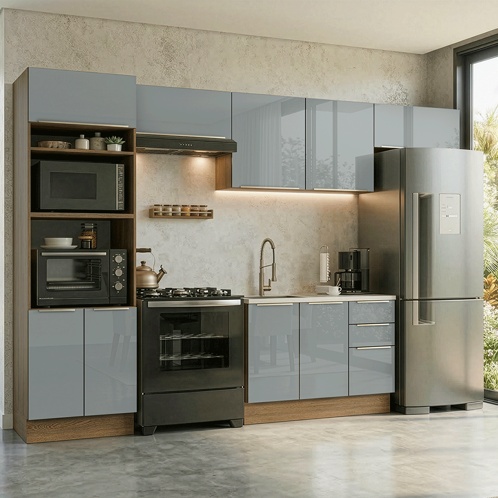 Combo completo de Cocina 350 x 60 cm Marrón/Gris Lux Madesa 02