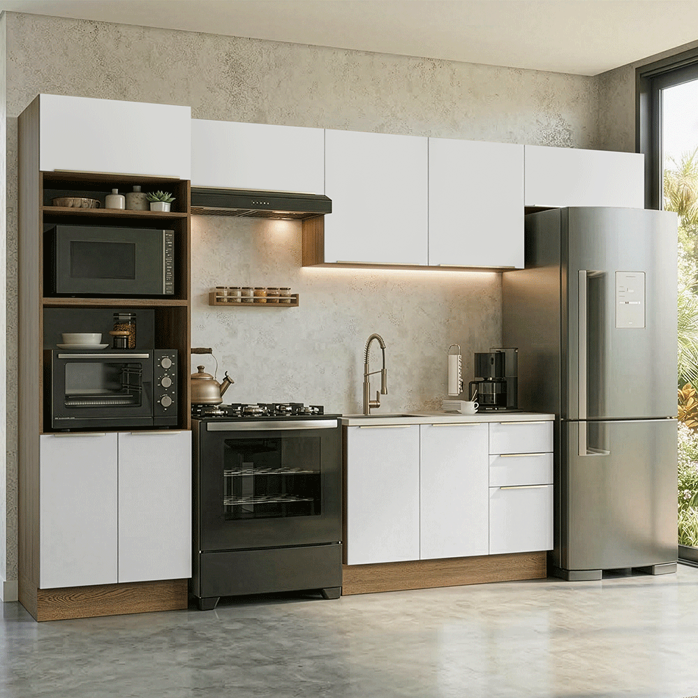 Combo completo de Cocina 350 x 60 cm Marrón/Blanco Aterciopelado Lux Madesa 02