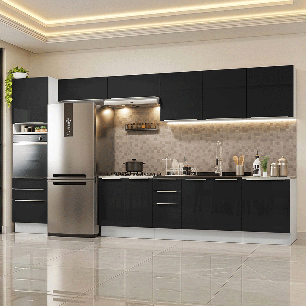Combo completo de Cocina 400 cm Blanco/Negro Lux Madesa 02