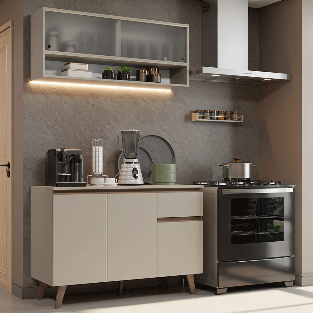 Cocina Compacta 120 cm Sin Patas Nice Crema 02